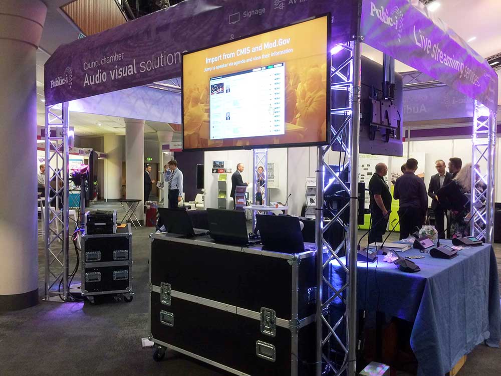 A conference stand with digital signage