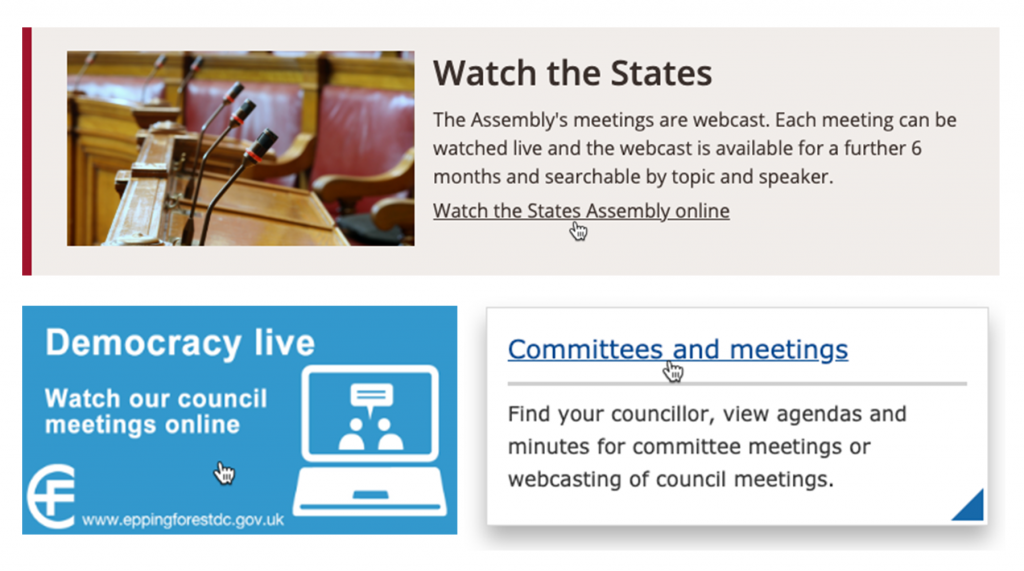 Some examples of high-performant links that Councils are using to promote their webcasts 