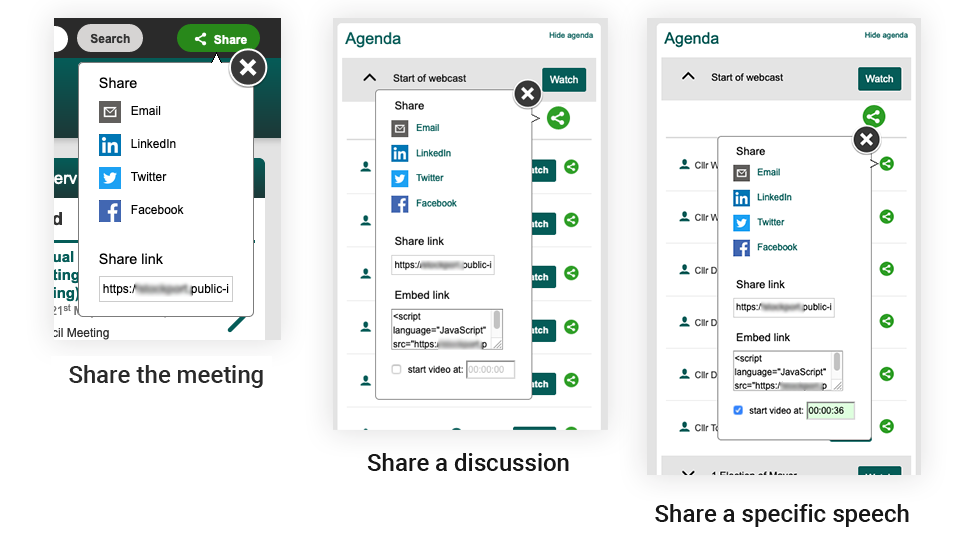 The different ways you can share your webcasts: from general to specific