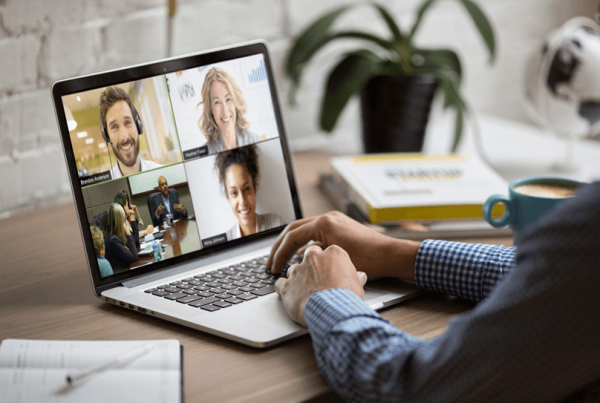 Person holding a remote meeting at home