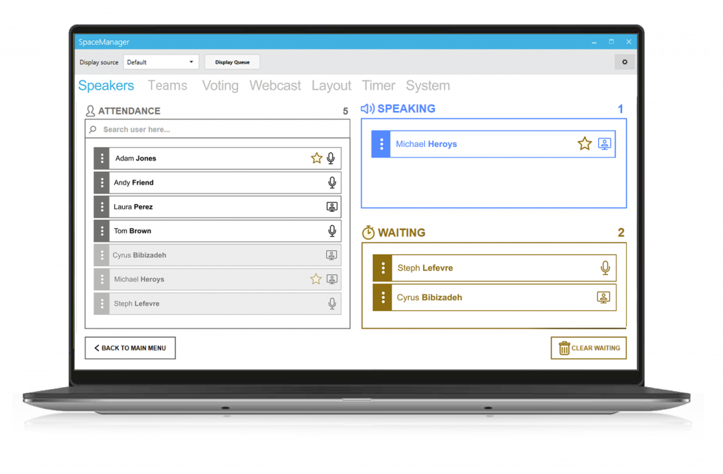 Laptop-SM-Teams-Speakers SpaceManager HybridLink for Teams -Speakers tab
