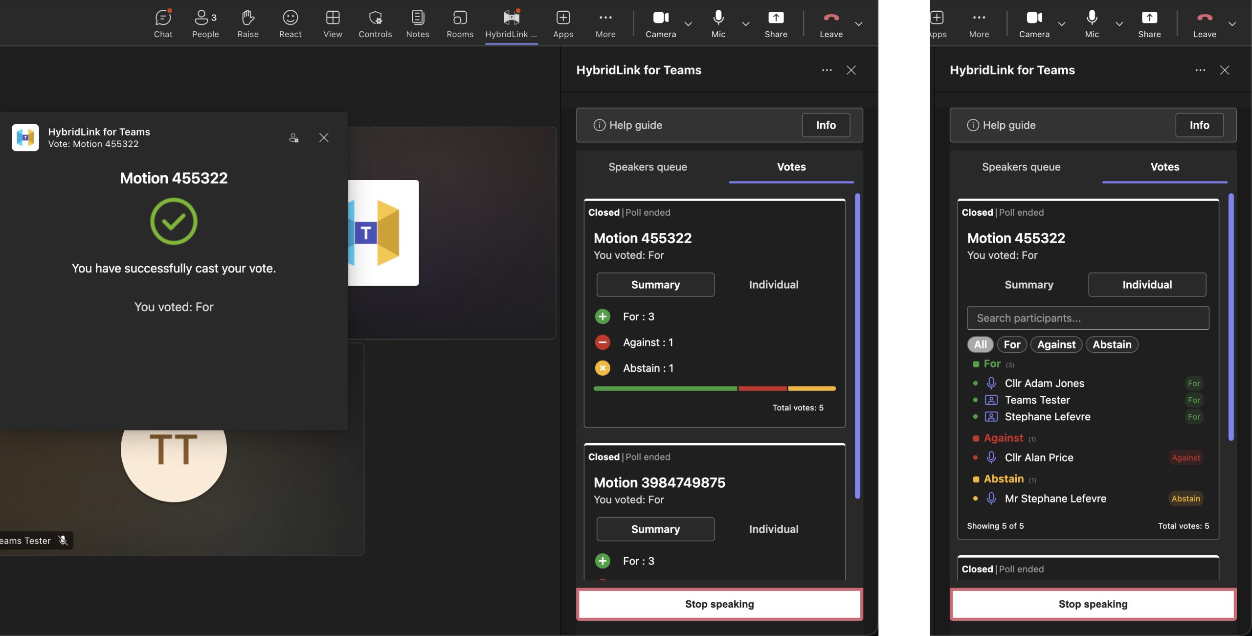 Voting results in Teams