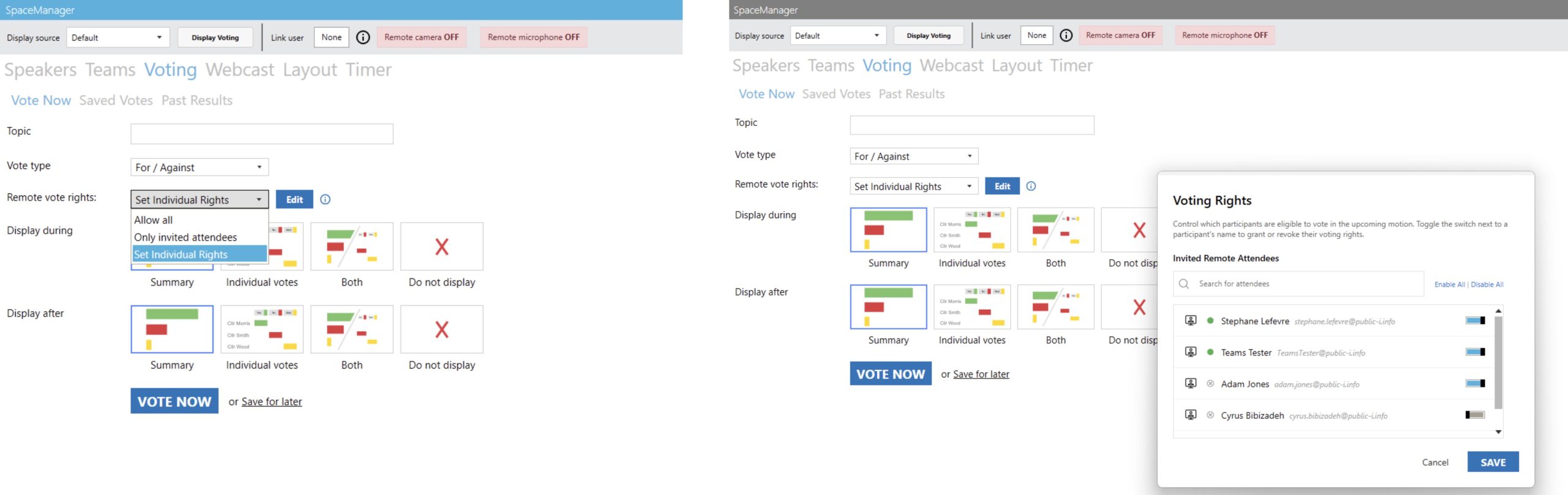 Voting interface in HybridLink for Teams